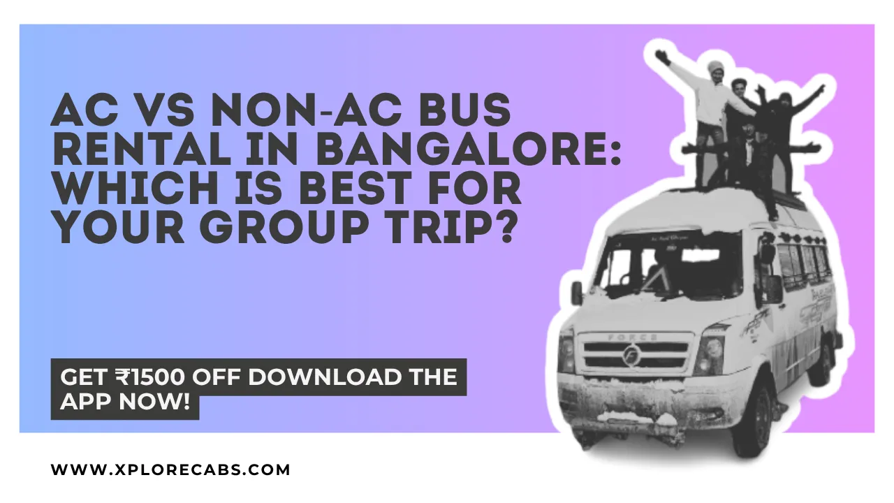 AC and non-AC tourist buses parked side by side in Bangalore for group rental comparison