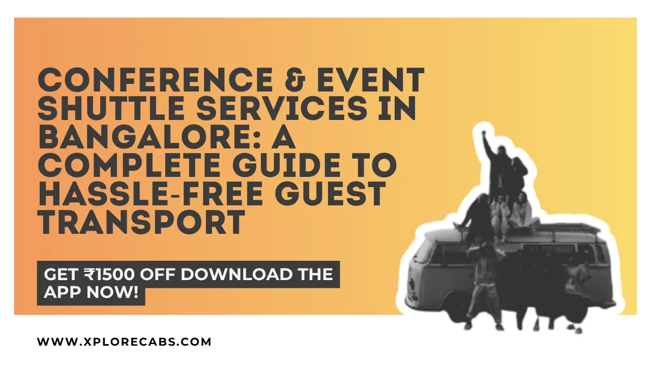 Conference shuttle bus and tempo traveller at a Bangalore convention venue drop-off