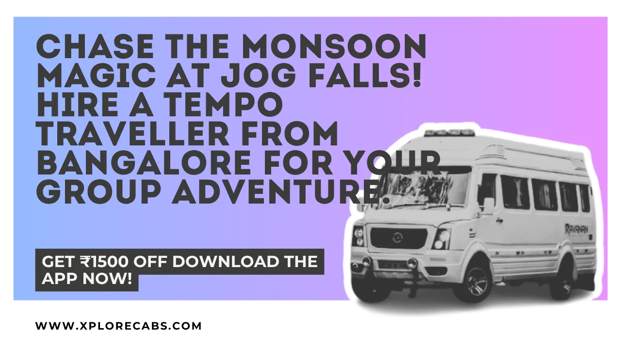 Jog Falls in monsoon flow with a tempo traveller group from Bangalore at the viewpoint near Sagara