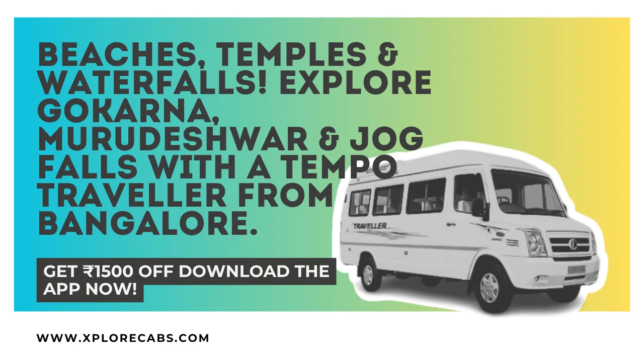 Tempo traveller on the coastal highway near Murudeshwar during a Gokarna, Murudeshwar and Jog Falls trip from Bangalore