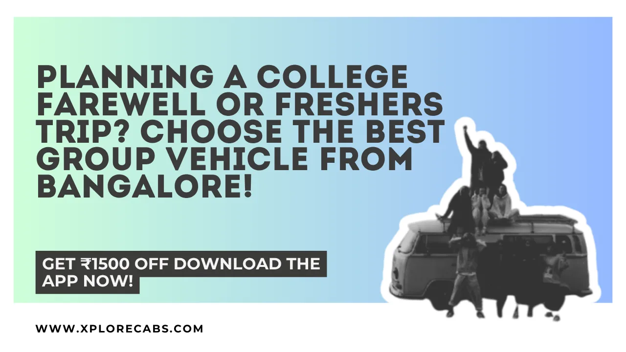 College students boarding a tempo traveller for a farewell trip from Bangalore
