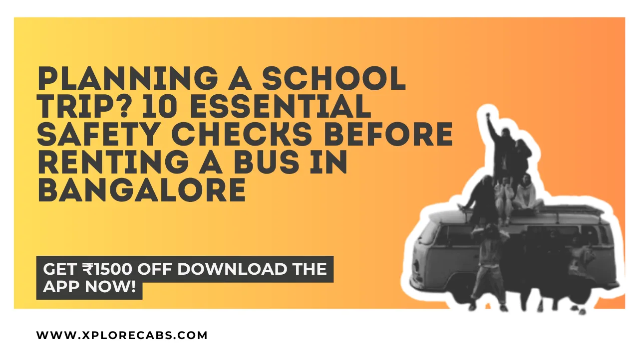 Teacher counting students boarding a rented school trip bus in Bangalore