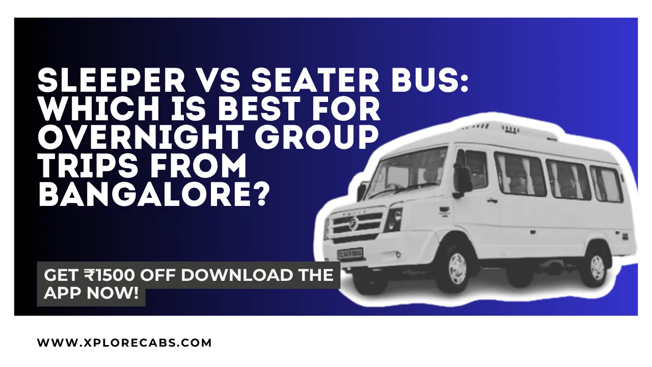 Interior of sleeper bus berths and pushback seater coach for overnight group trip from Bangalore