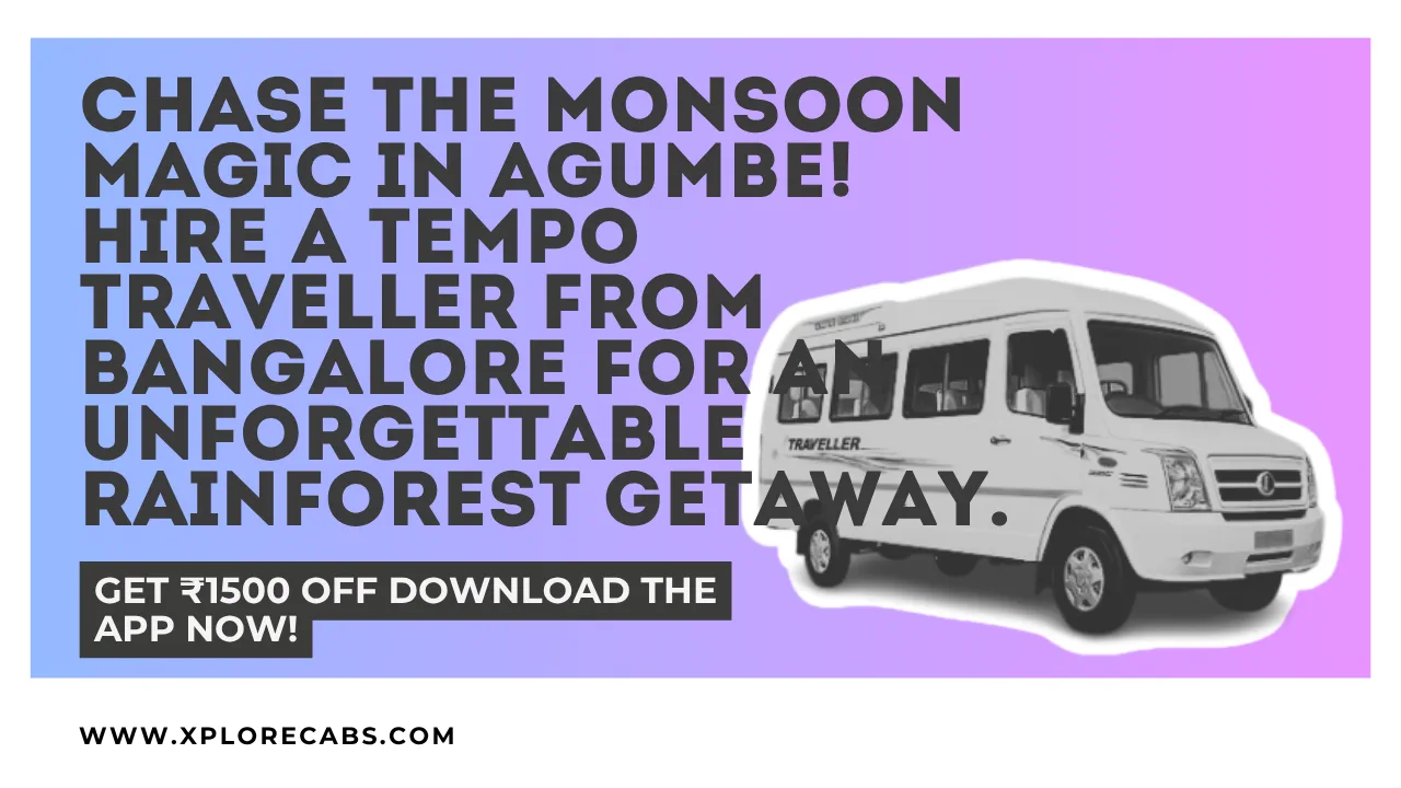 Tempo traveller on a misty forest road near Agumbe in the Western Ghats during the monsoon